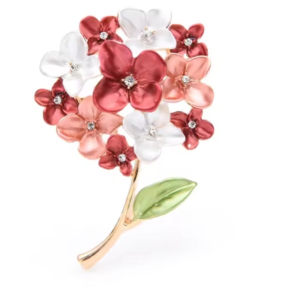 Pink Hydrangea Floral Gold Brooch - Picture 8 of 9